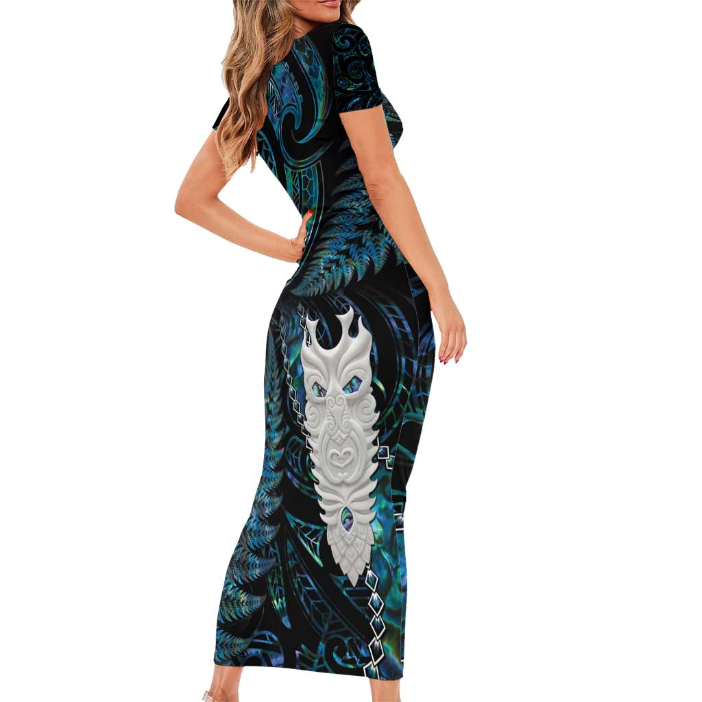 New Zealand Aotearoa Family Matching Short Sleeve Bodycon Dress and Hawaiian Shirt Maori Tane Te Waiora Paua Shell Glitter Turquoise LT05 - Polynesian Pride