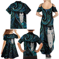 New Zealand Aotearoa Family Matching Summer Maxi Dress and Hawaiian Shirt Maori Tane Te Waiora Paua Shell Glitter Turquoise LT05 - Polynesian Pride