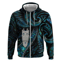 New Zealand Aotearoa Hoodie Maori Tane Te Waiora Paua Shell Glitter Turquoise LT05 Zip Hoodie Turquoise - Polynesian Pride