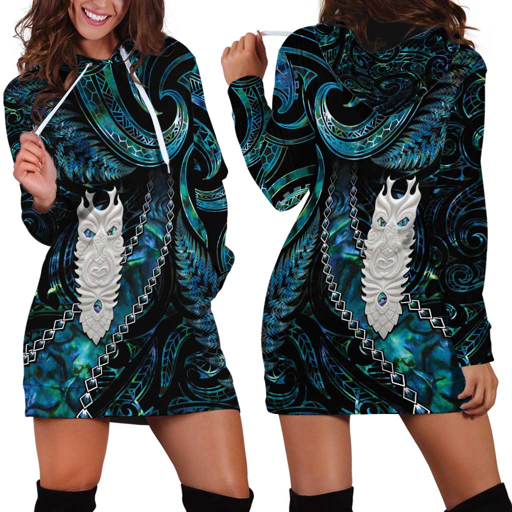 New Zealand Aotearoa Hoodie Dress Maori Tane Te Waiora Paua Shell Glitter Turquoise LT05 - Polynesian Pride