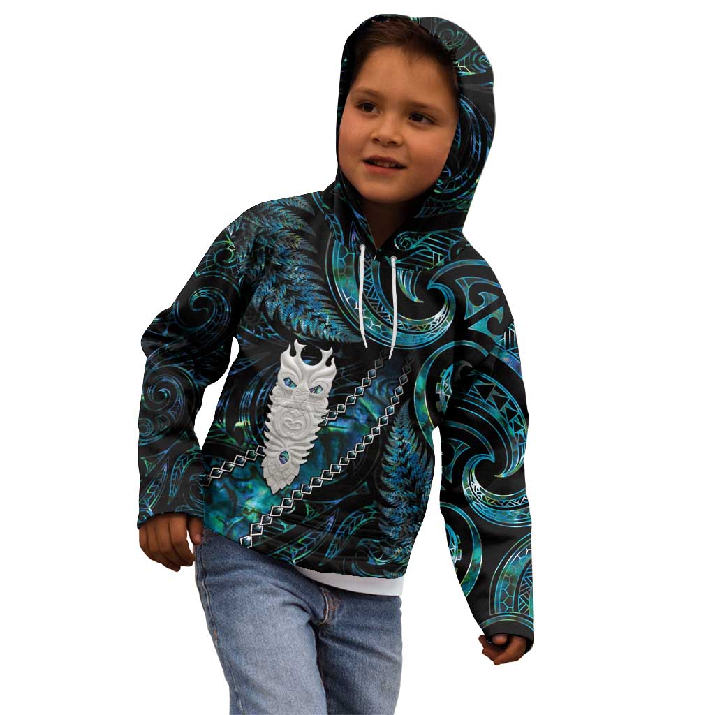 New Zealand Aotearoa Kid Hoodie Maori Tane Te Waiora Paua Shell Glitter Turquoise LT05 - Polynesian Pride