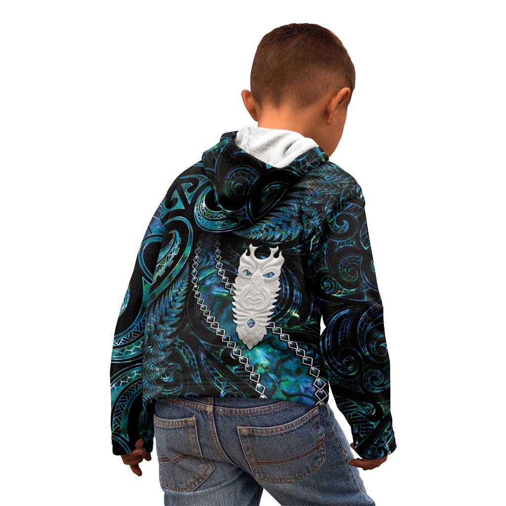 New Zealand Aotearoa Kid Hoodie Maori Tane Te Waiora Paua Shell Glitter Turquoise LT05 - Polynesian Pride