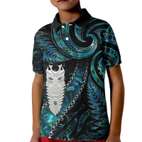 New Zealand Aotearoa Kid Polo Shirt Maori Tane Te Waiora Paua Shell Glitter Turquoise LT05 Kid Turquoise - Polynesian Pride