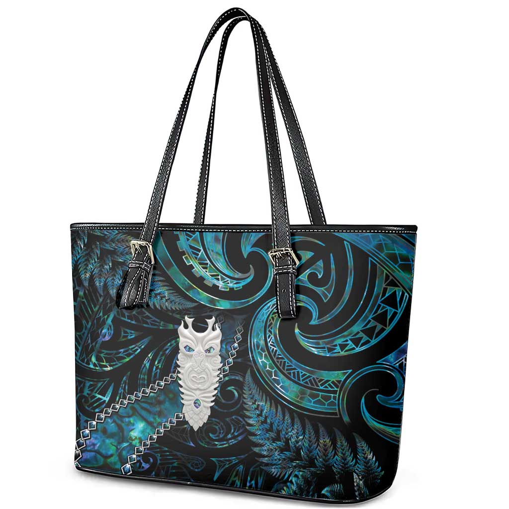 New Zealand Aotearoa Leather Tote Bag Maori Tane Te Waiora Paua Shell Glitter Turquoise LT05 - Polynesian Pride