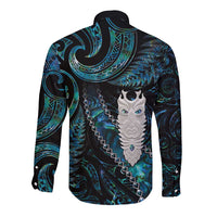 New Zealand Aotearoa Long Sleeve Button Shirt Maori Tane Te Waiora Paua Shell Glitter Turquoise LT05 - Polynesian Pride