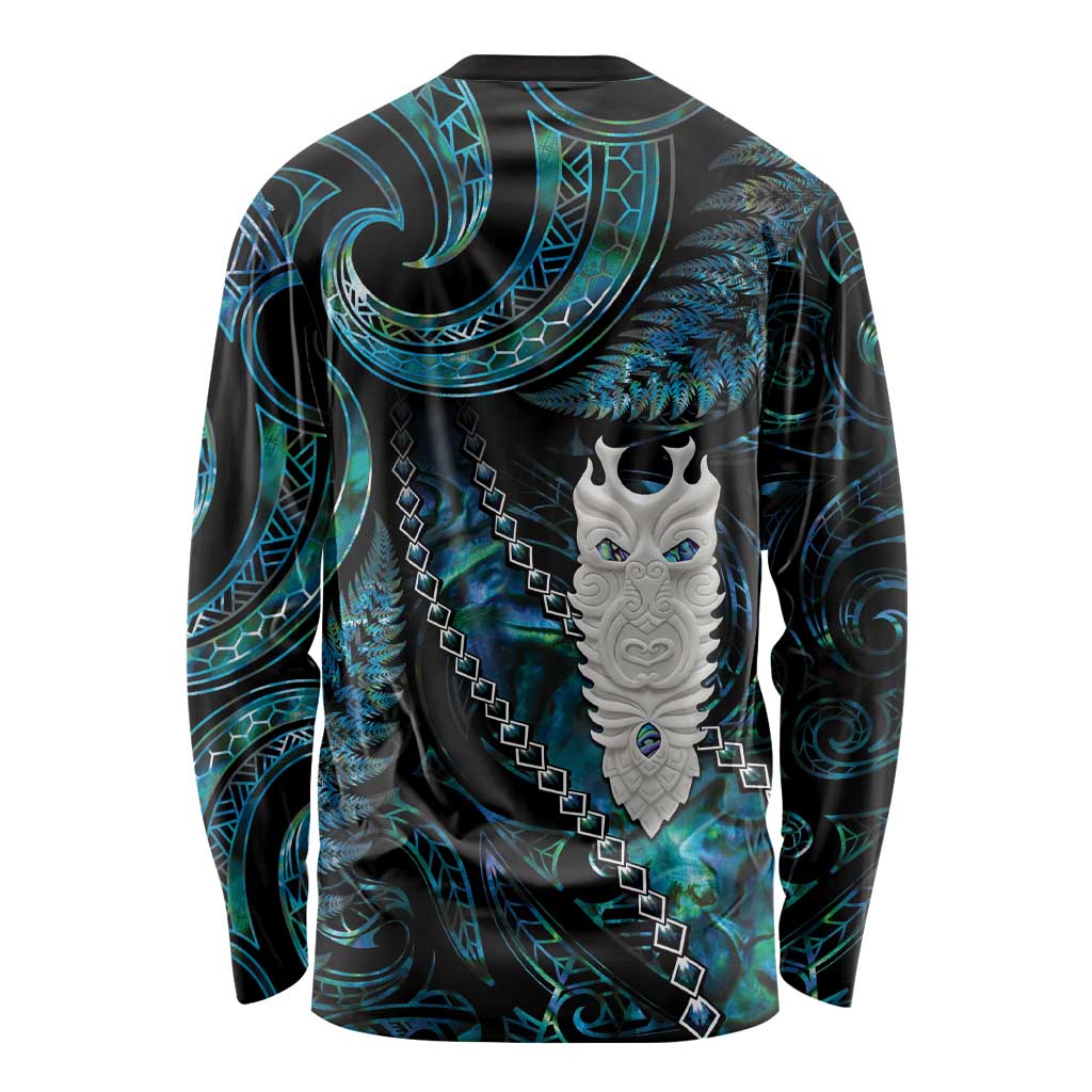 New Zealand Aotearoa Long Sleeve Shirt Maori Tane Te Waiora Paua Shell Glitter Turquoise LT05 - Polynesian Pride