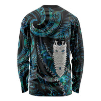 New Zealand Aotearoa Long Sleeve Shirt Maori Tane Te Waiora Paua Shell Glitter Turquoise LT05 - Polynesian Pride