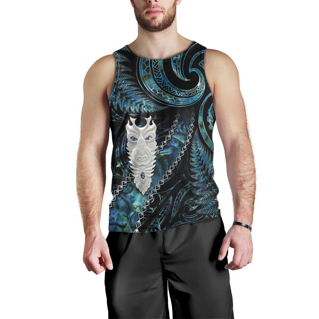 New Zealand Aotearoa Men Tank Top Maori Tane Te Waiora Paua Shell Glitter Turquoise LT05 - Polynesian Pride