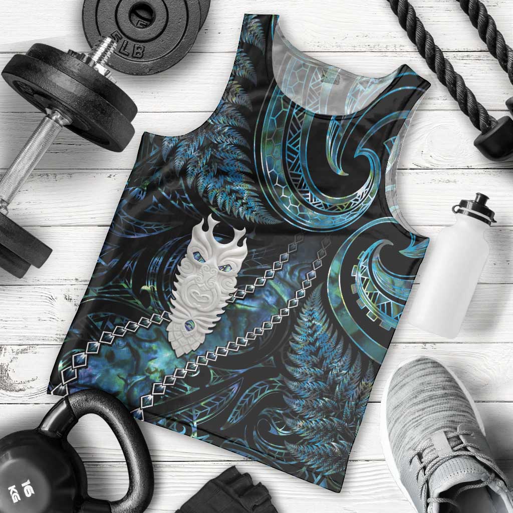New Zealand Aotearoa Men Tank Top Maori Tane Te Waiora Paua Shell Glitter Turquoise LT05 - Polynesian Pride