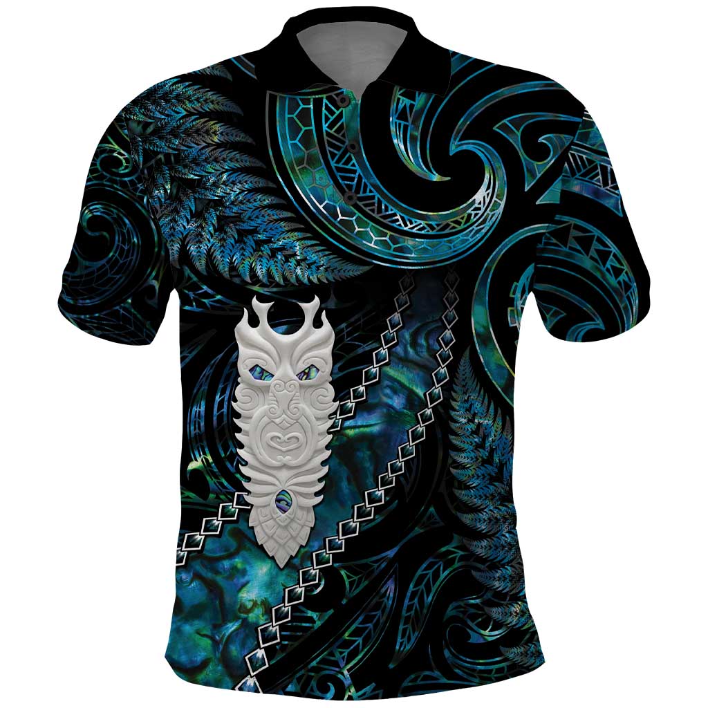 New Zealand Aotearoa Polo Shirt Maori Tane Te Waiora Paua Shell Glitter Turquoise LT05 Turquoise - Polynesian Pride