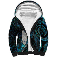 New Zealand Aotearoa Sherpa Hoodie Maori Tane Te Waiora Paua Shell Glitter Turquoise LT05 Unisex Turquoise - Polynesian Pride