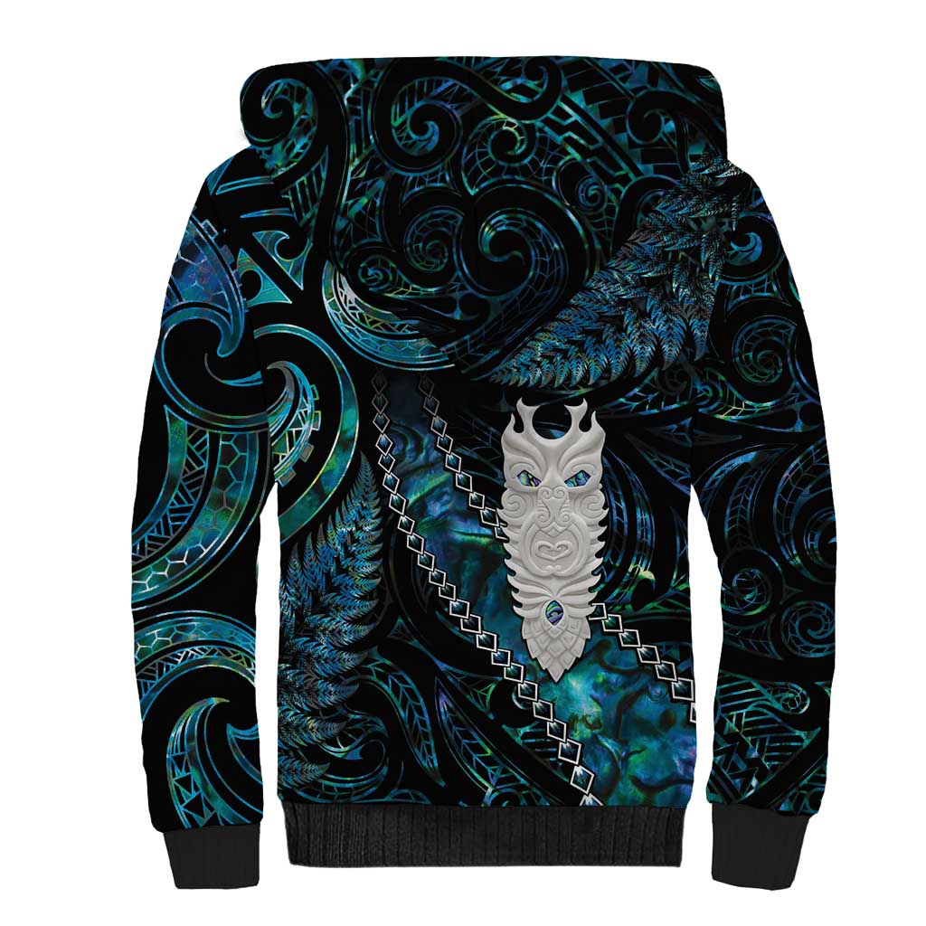 New Zealand Aotearoa Sherpa Hoodie Maori Tane Te Waiora Paua Shell Glitter Turquoise LT05 - Polynesian Pride