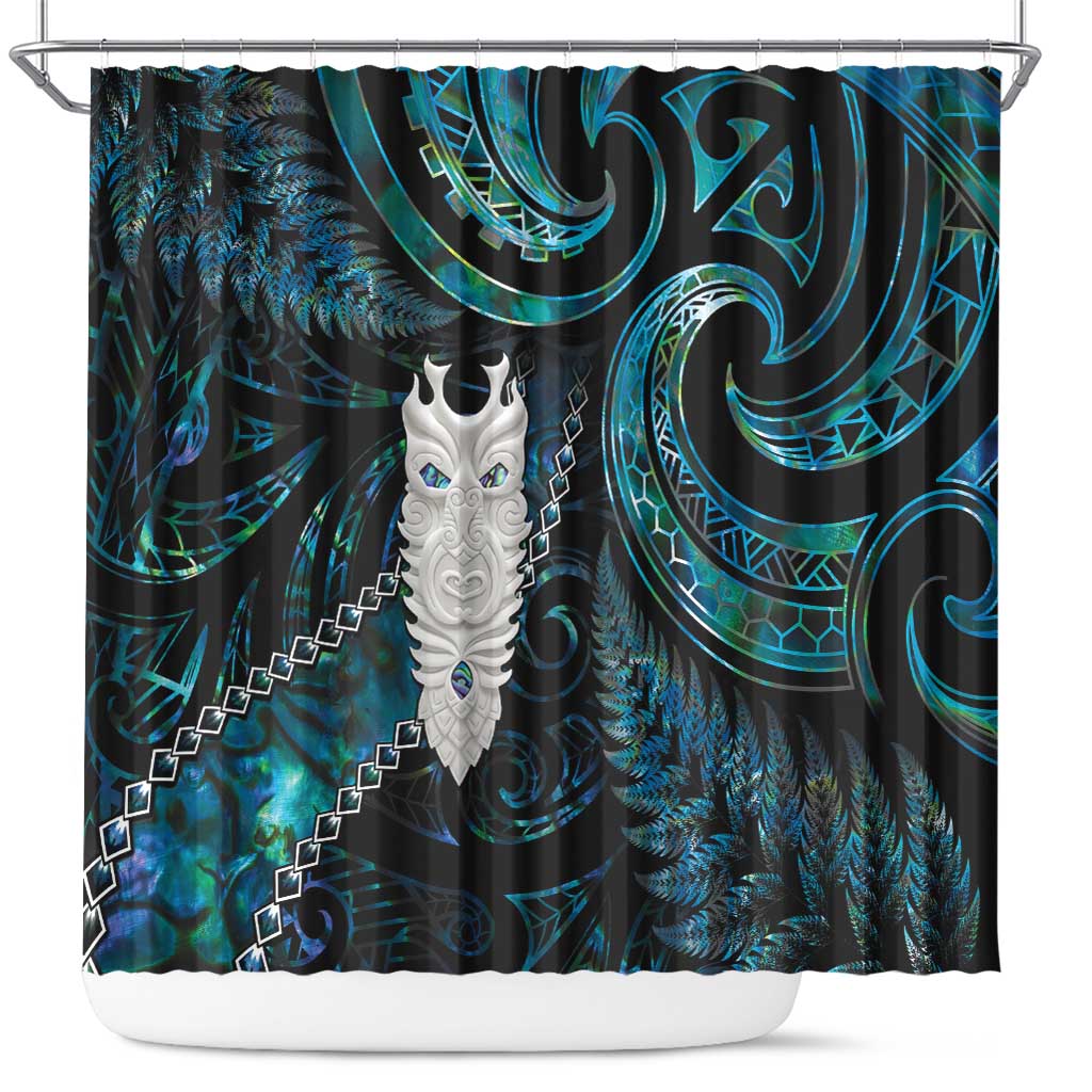 New Zealand Aotearoa Shower Curtain Maori Tane Te Waiora Paua Shell Glitter Turquoise LT05 Turquoise - Polynesian Pride