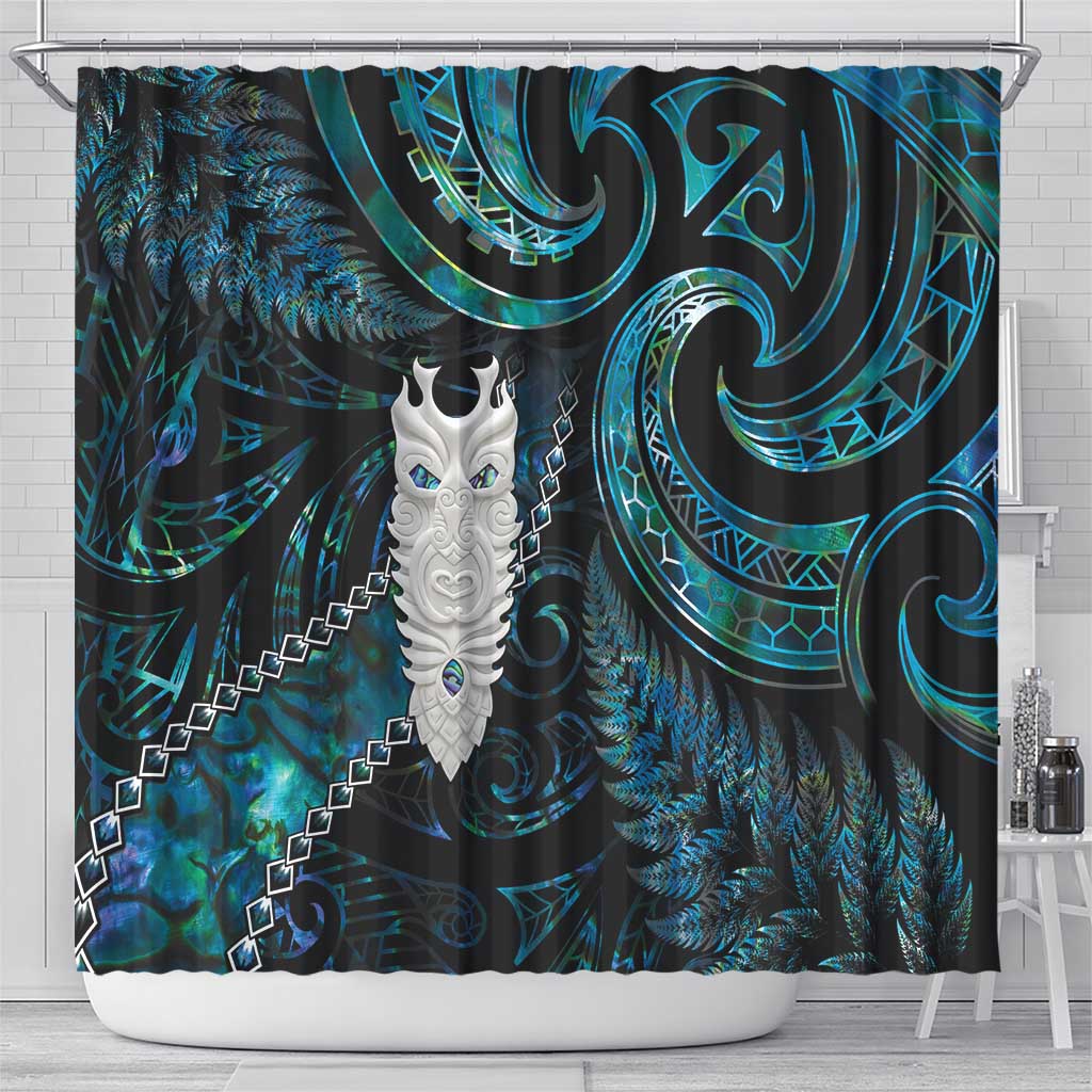 New Zealand Aotearoa Shower Curtain Maori Tane Te Waiora Paua Shell Glitter Turquoise LT05 - Polynesian Pride