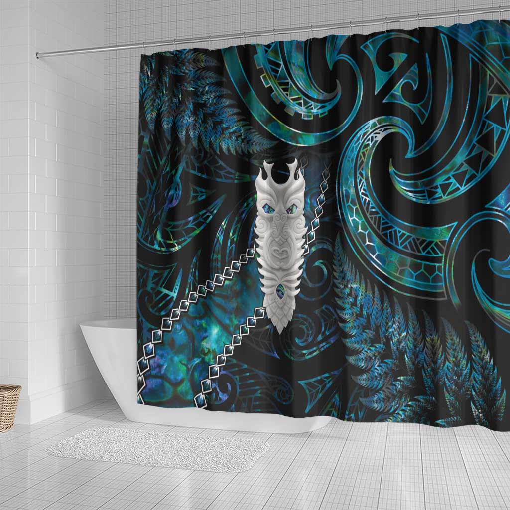 New Zealand Aotearoa Shower Curtain Maori Tane Te Waiora Paua Shell Glitter Turquoise LT05 - Polynesian Pride