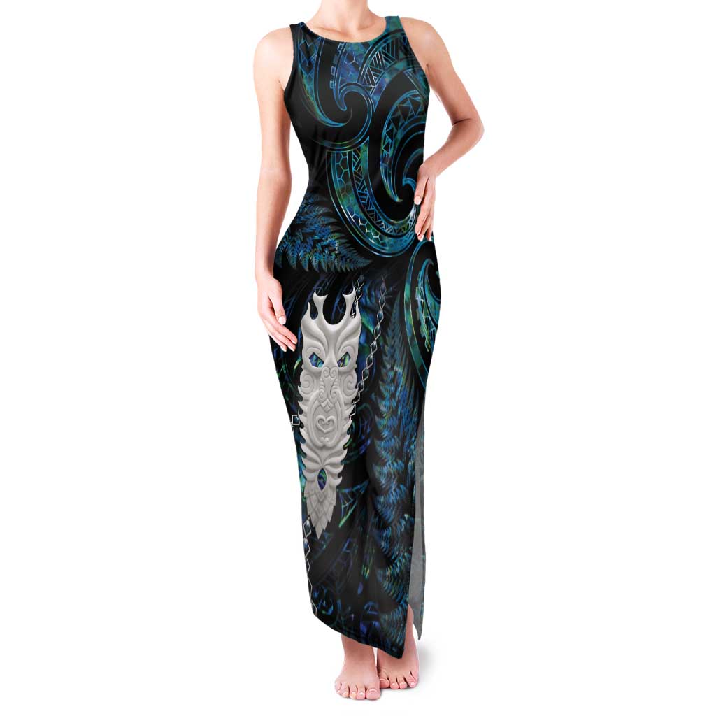 New Zealand Aotearoa Tank Maxi Dress Maori Tane Te Waiora Paua Shell Glitter Turquoise LT05 Women Turquoise - Polynesian Pride