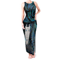 New Zealand Aotearoa Tank Maxi Dress Maori Tane Te Waiora Paua Shell Glitter Turquoise LT05 Women Turquoise - Polynesian Pride