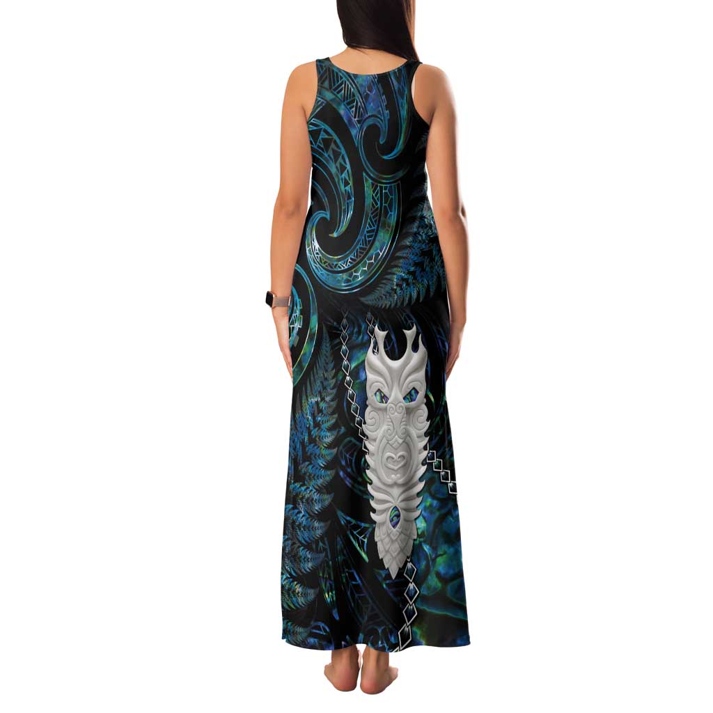 New Zealand Aotearoa Tank Maxi Dress Maori Tane Te Waiora Paua Shell Glitter Turquoise LT05 - Polynesian Pride
