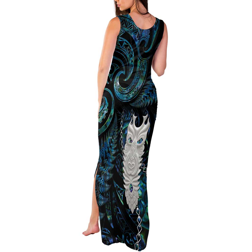 New Zealand Aotearoa Tank Maxi Dress Maori Tane Te Waiora Paua Shell Glitter Turquoise LT05 - Polynesian Pride