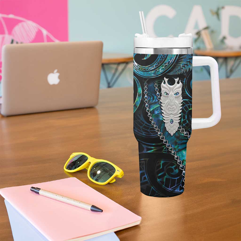 New Zealand Aotearoa Tumbler With Handle Maori Tane Te Waiora Paua Shell Glitter Turquoise LT05 - Polynesian Pride