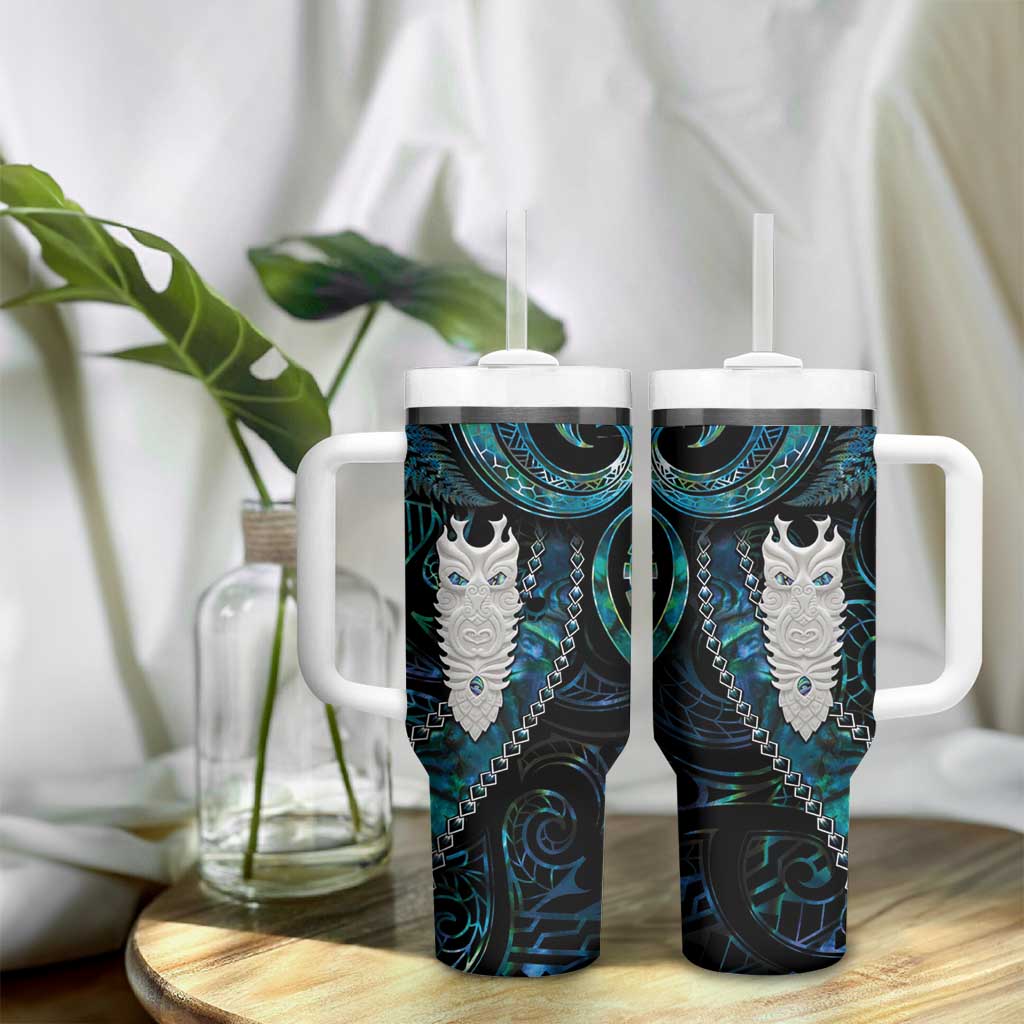 New Zealand Aotearoa Tumbler With Handle Maori Tane Te Waiora Paua Shell Glitter Turquoise LT05 - Polynesian Pride