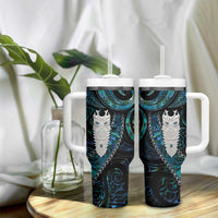 New Zealand Aotearoa Tumbler With Handle Maori Tane Te Waiora Paua Shell Glitter Turquoise LT05 - Polynesian Pride