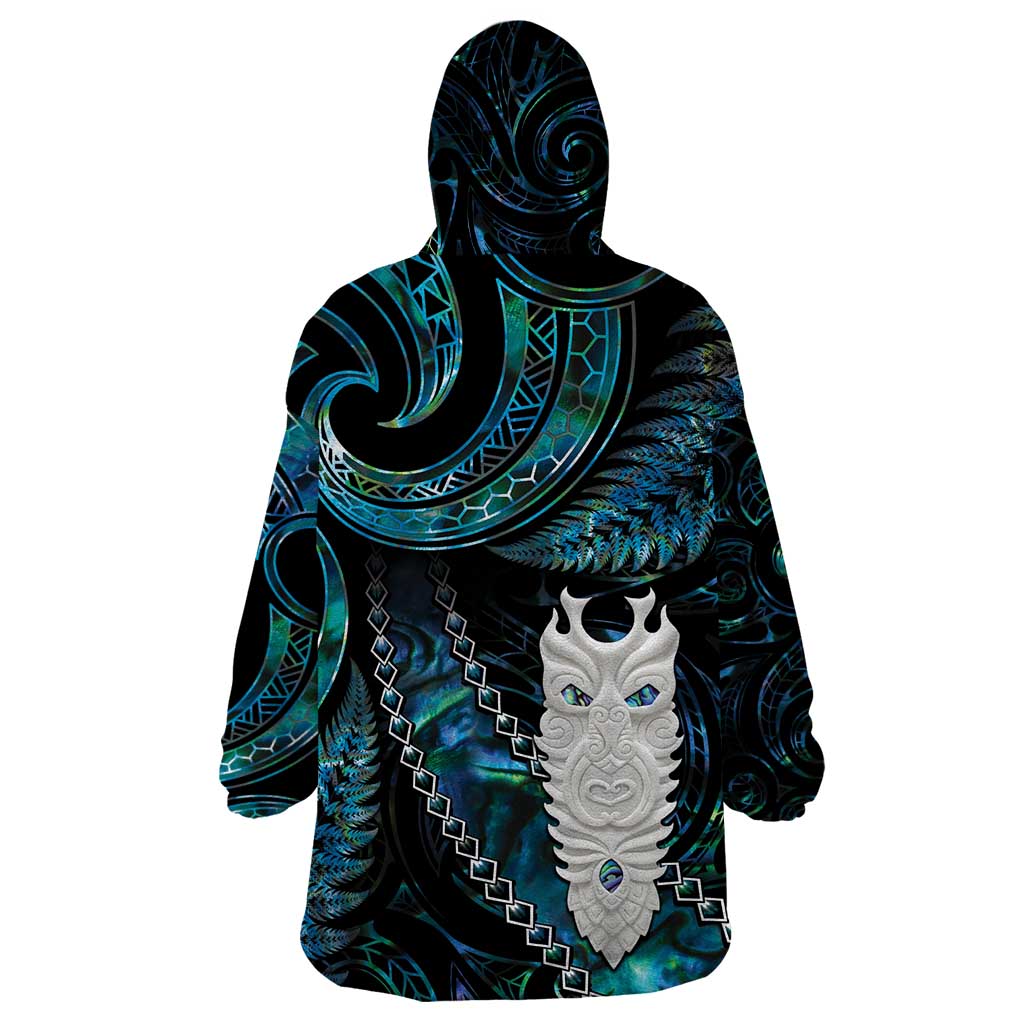 New Zealand Aotearoa Wearable Blanket Hoodie Maori Tane Te Waiora Paua Shell Glitter Turquoise LT05 - Polynesian Pride
