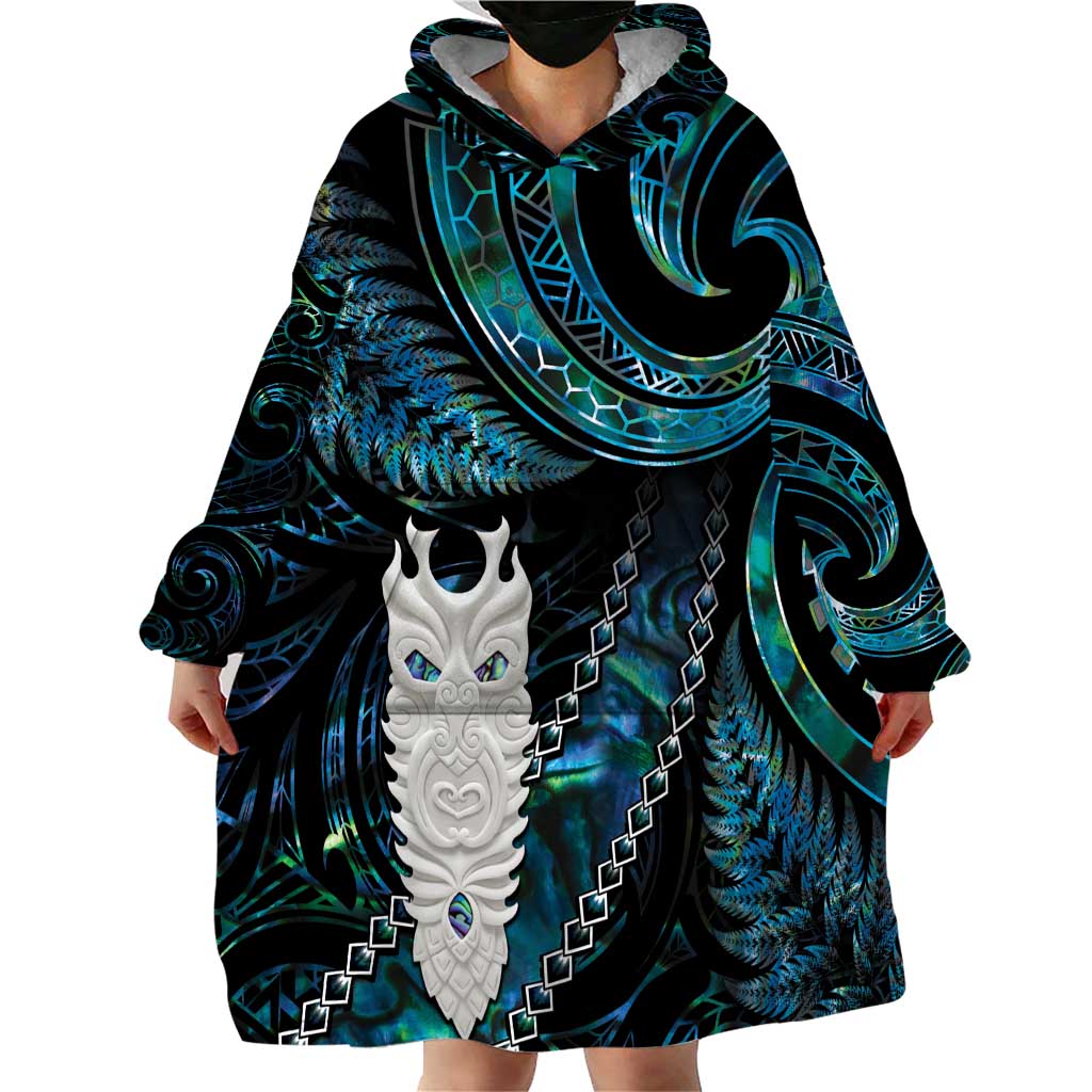 New Zealand Aotearoa Wearable Blanket Hoodie Maori Tane Te Waiora Paua Shell Glitter Turquoise LT05 - Polynesian Pride