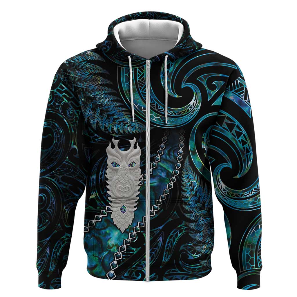 New Zealand Aotearoa Zip Hoodie Maori Tane Te Waiora Paua Shell Glitter Turquoise LT05 Zip Hoodie Turquoise - Polynesian Pride