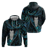 New Zealand Aotearoa Zip Hoodie Maori Tane Te Waiora Paua Shell Glitter Turquoise LT05 - Polynesian Pride