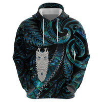 New Zealand Aotearoa Zip Hoodie Maori Tane Te Waiora Paua Shell Glitter Turquoise LT05 - Polynesian Pride
