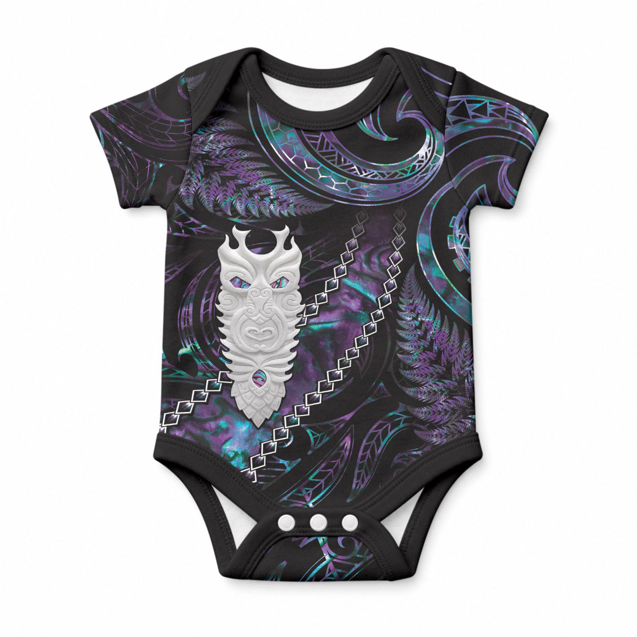 New Zealand Aotearoa Baby Onesie Maori Tane Te Waiora Paua Shell Glitter Purple LT05 Purple - Polynesian Pride