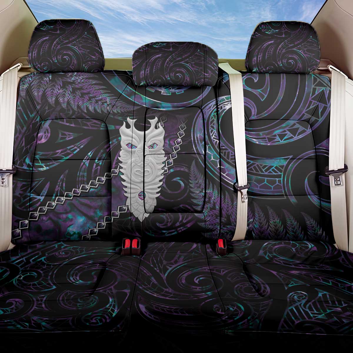 New Zealand Aotearoa Back Car Seat Cover Maori Tane Te Waiora Paua Shell Glitter Purple LT05 One Size Purple - Polynesian Pride