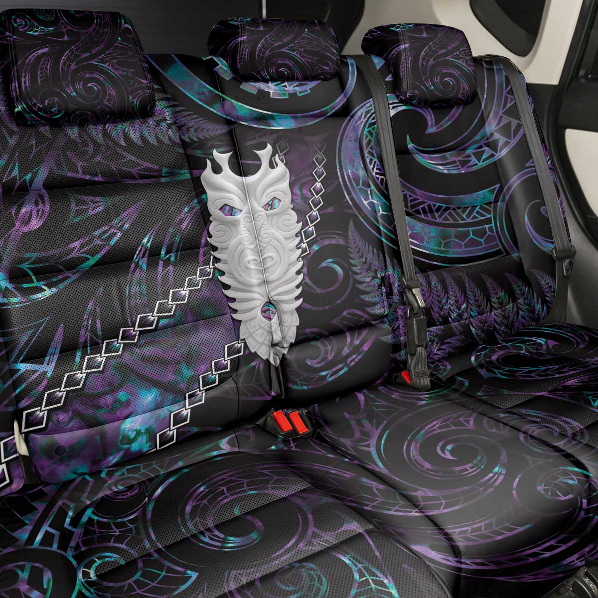 New Zealand Aotearoa Back Car Seat Cover Maori Tane Te Waiora Paua Shell Glitter Purple LT05 - Polynesian Pride