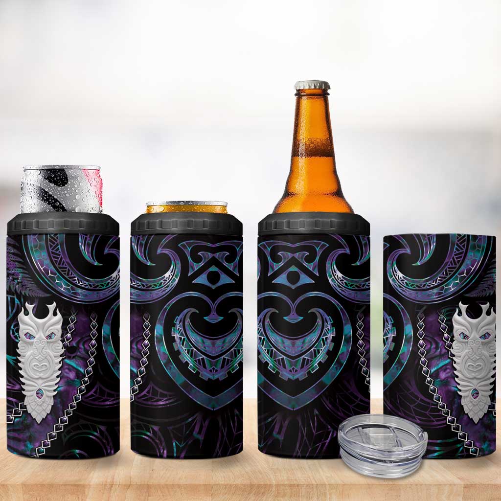New Zealand Aotearoa 4 in 1 Can Cooler Tumbler Maori Tane Te Waiora Paua Shell Glitter Purple LT05 - Polynesian Pride