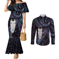 New Zealand Aotearoa Couples Matching Mermaid Dress and Long Sleeve Button Shirt Maori Tane Te Waiora Paua Shell Glitter Purple LT05 Purple - Polynesian Pride