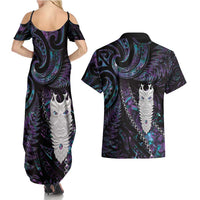 New Zealand Aotearoa Couples Matching Summer Maxi Dress and Hawaiian Shirt Maori Tane Te Waiora Paua Shell Glitter Purple LT05 - Polynesian Pride