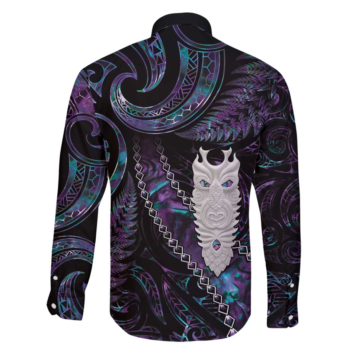 New Zealand Aotearoa Family Matching Off The Shoulder Long Sleeve Dress and Hawaiian Shirt Maori Tane Te Waiora Paua Shell Glitter Purple LT05 - Polynesian Pride