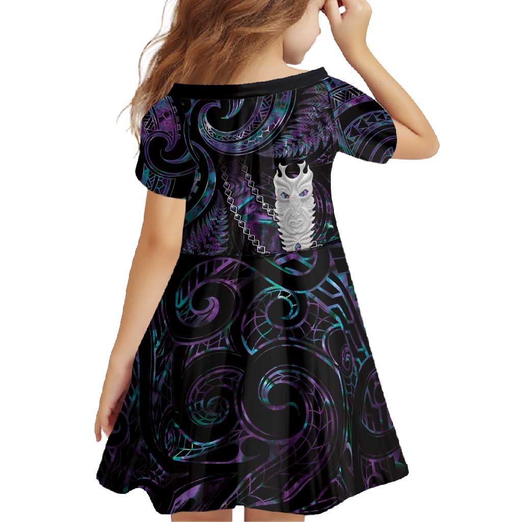 New Zealand Aotearoa Family Matching Off Shoulder Maxi Dress and Hawaiian Shirt Maori Tane Te Waiora Paua Shell Glitter Purple LT05 - Polynesian Pride
