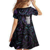 New Zealand Aotearoa Family Matching Off Shoulder Maxi Dress and Hawaiian Shirt Maori Tane Te Waiora Paua Shell Glitter Purple LT05 - Polynesian Pride