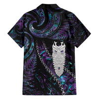 New Zealand Aotearoa Family Matching Off Shoulder Short Dress and Hawaiian Shirt Maori Tane Te Waiora Paua Shell Glitter Purple LT05 - Polynesian Pride