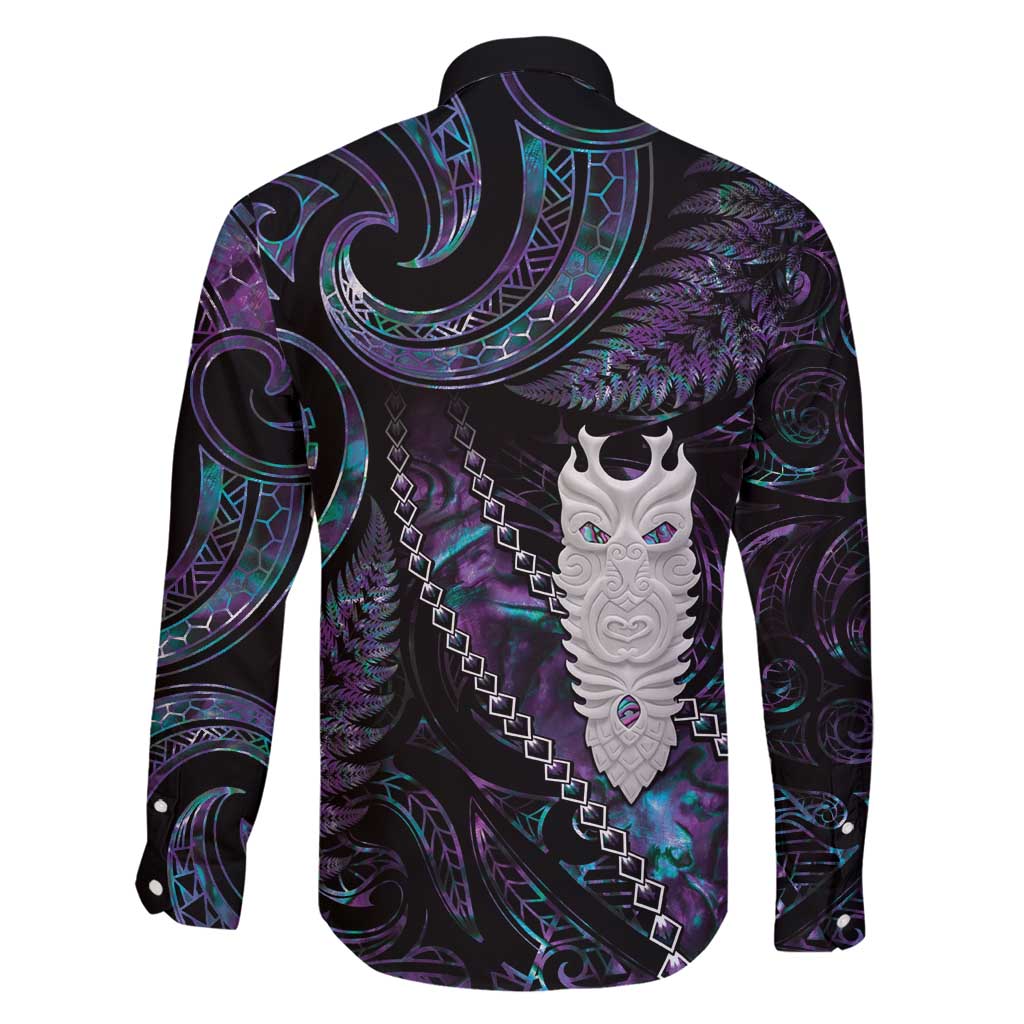 New Zealand Aotearoa Family Matching Summer Maxi Dress and Hawaiian Shirt Maori Tane Te Waiora Paua Shell Glitter Purple LT05 - Polynesian Pride