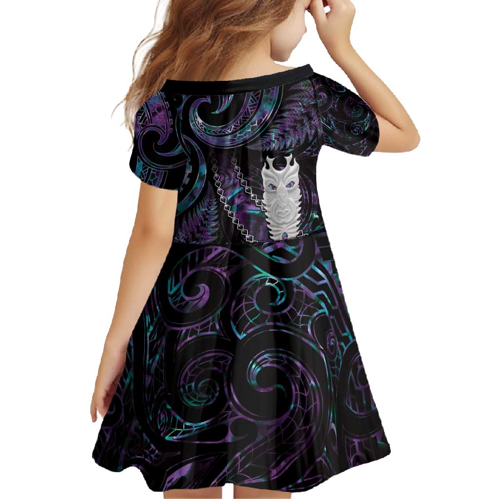 New Zealand Aotearoa Family Matching Tank Maxi Dress and Hawaiian Shirt Maori Tane Te Waiora Paua Shell Glitter Purple LT05 - Polynesian Pride