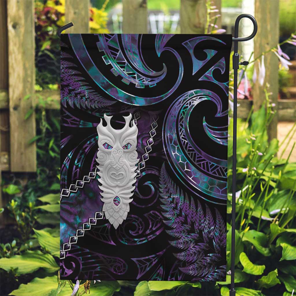 New Zealand Aotearoa Garden Flag Maori Tane Te Waiora Paua Shell Glitter Purple LT05 Garden Flag Purple - Polynesian Pride