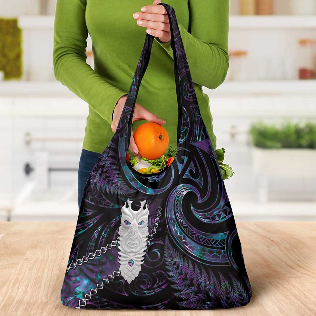 New Zealand Aotearoa Grocery Bag Maori Tane Te Waiora Paua Shell Glitter Purple LT05 - Polynesian Pride