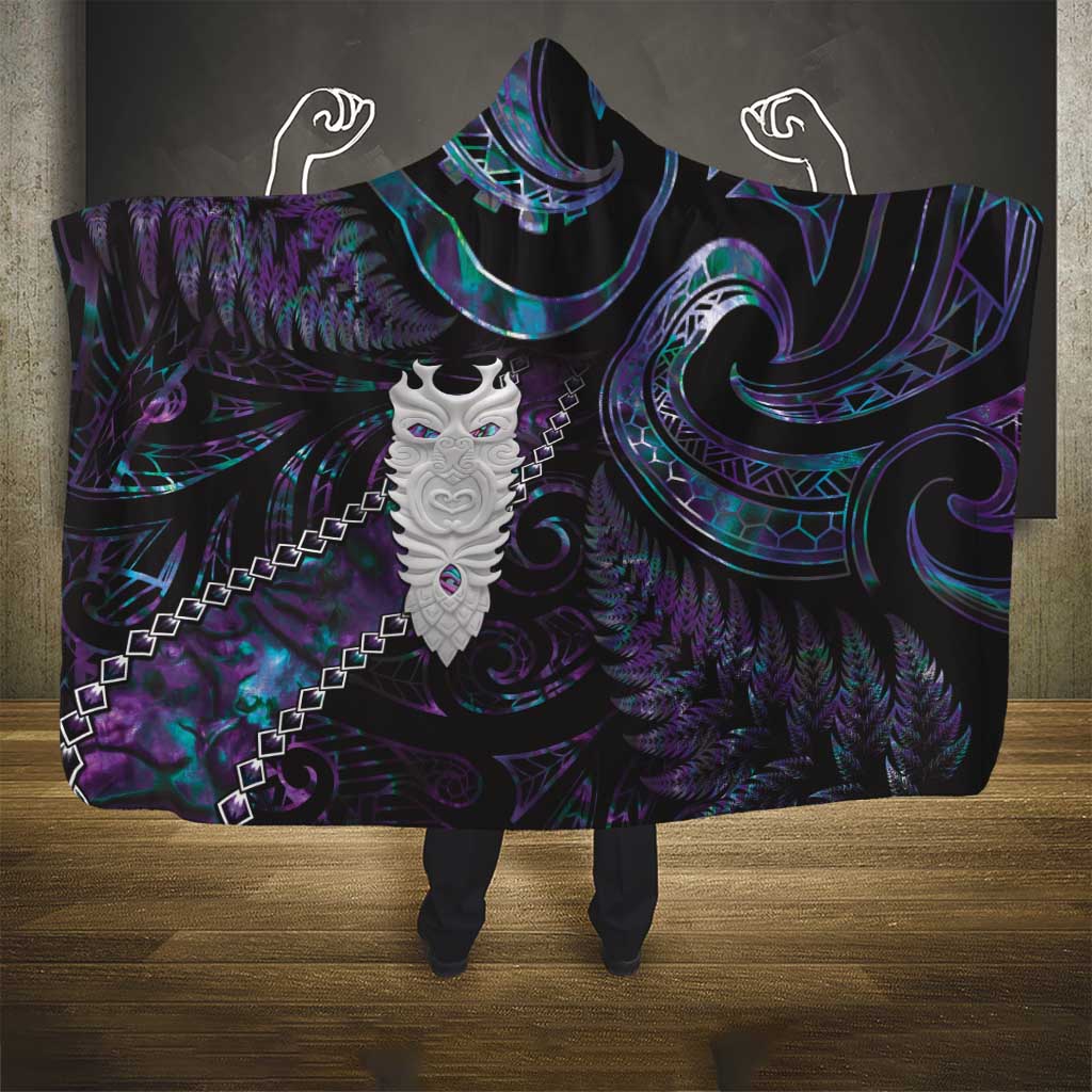New Zealand Aotearoa Hooded Blanket Maori Tane Te Waiora Paua Shell Glitter Purple LT05 - Polynesian Pride