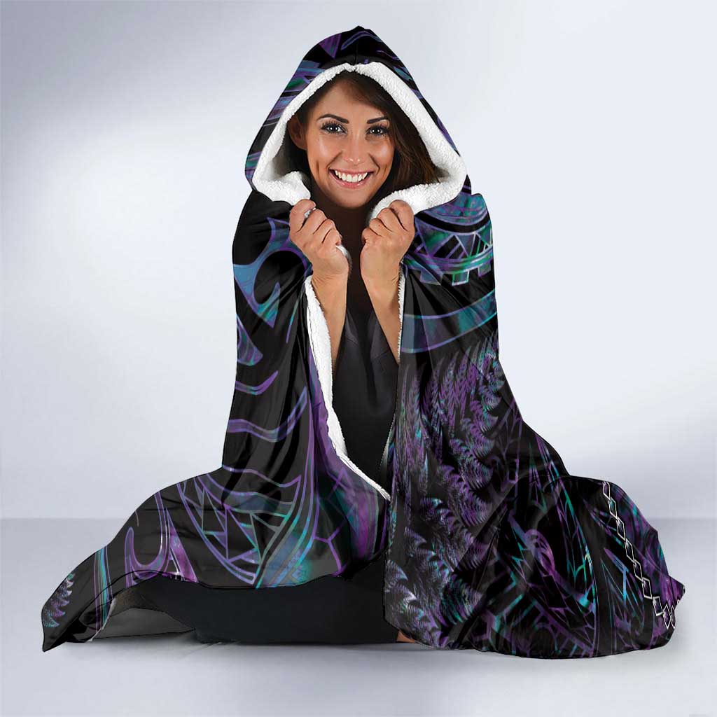 New Zealand Aotearoa Hooded Blanket Maori Tane Te Waiora Paua Shell Glitter Purple LT05 - Polynesian Pride