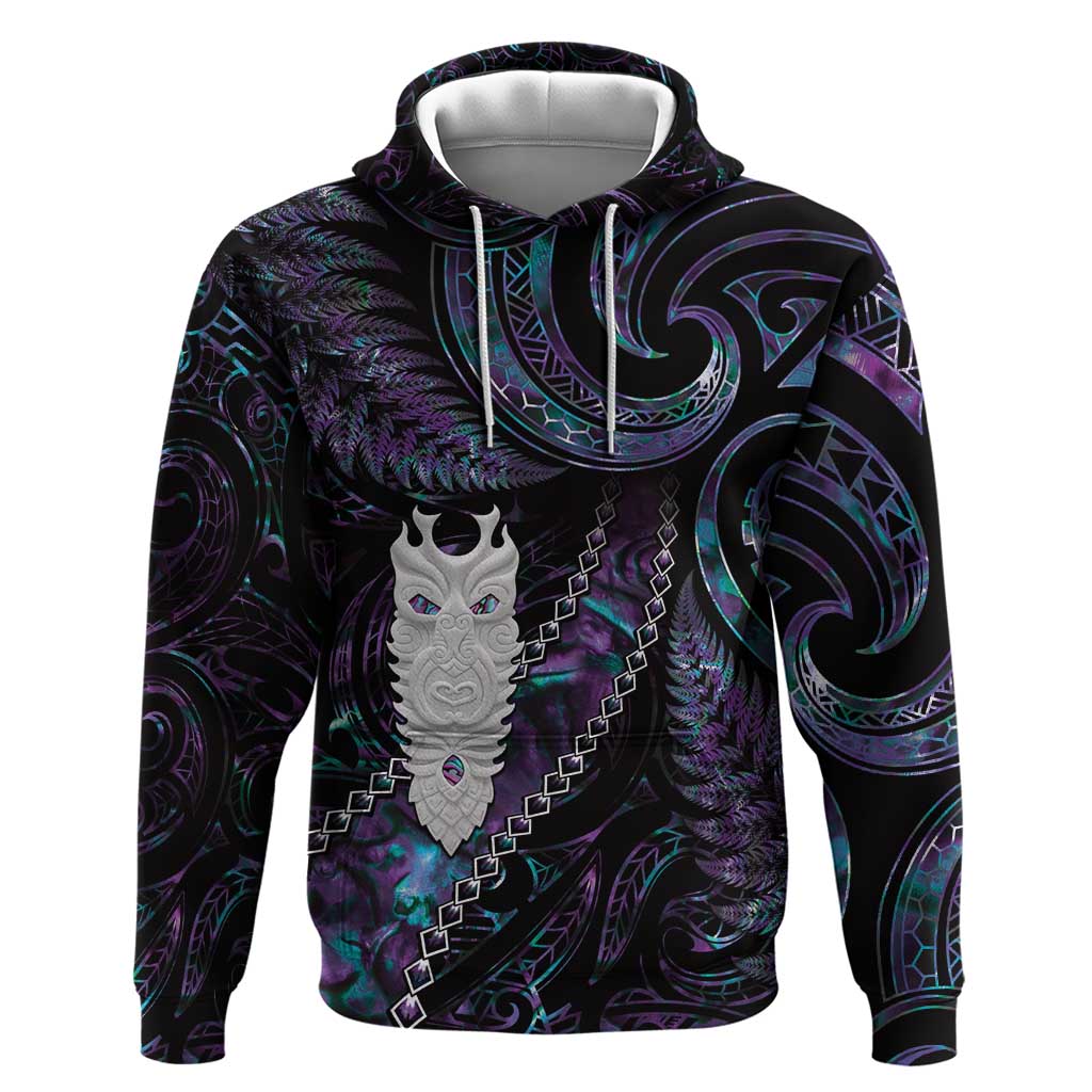 New Zealand Aotearoa Hoodie Maori Tane Te Waiora Paua Shell Glitter Purple LT05 Pullover Hoodie Purple - Polynesian Pride