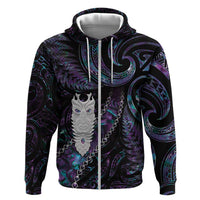 New Zealand Aotearoa Hoodie Maori Tane Te Waiora Paua Shell Glitter Purple LT05 Zip Hoodie Purple - Polynesian Pride