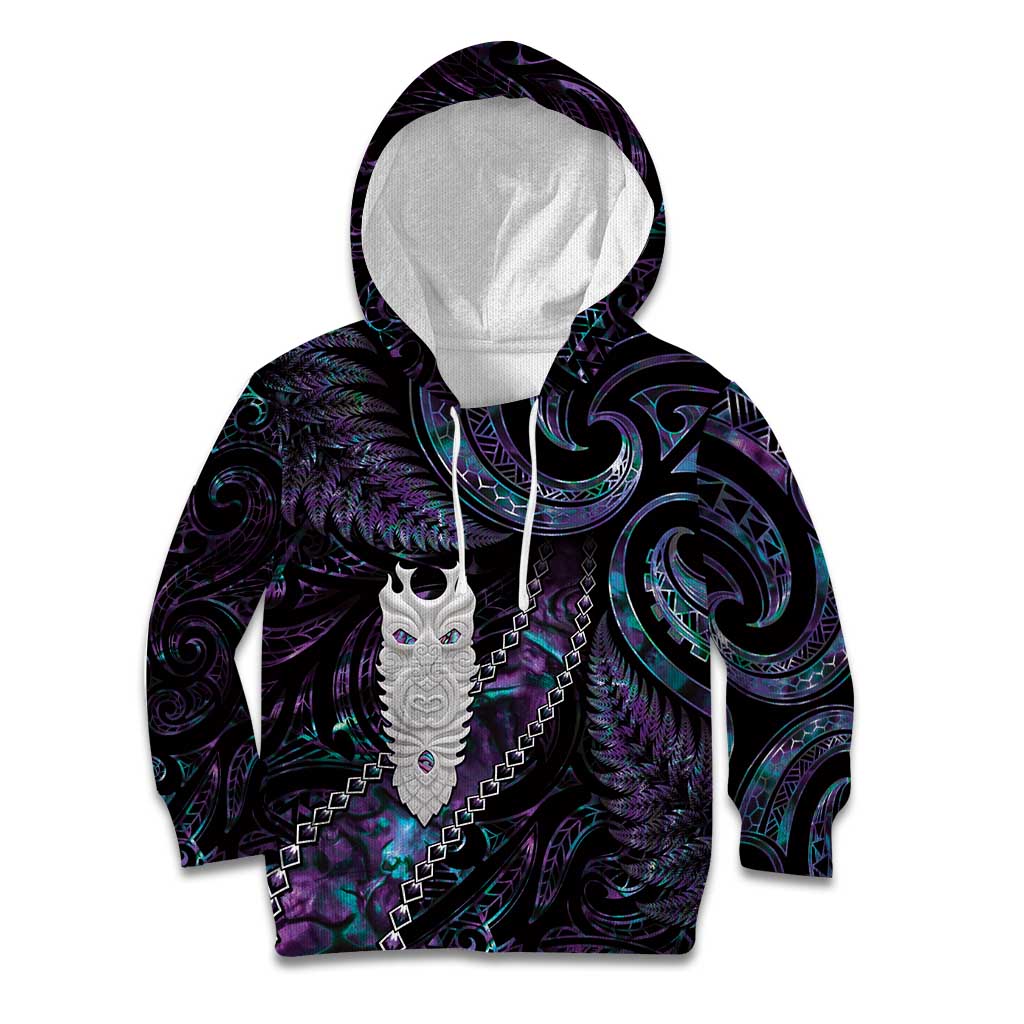 New Zealand Aotearoa Kid Hoodie Maori Tane Te Waiora Paua Shell Glitter Purple LT05 Hoodie Purple - Polynesian Pride